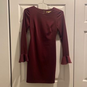 Maroon bell sleeve dress.
